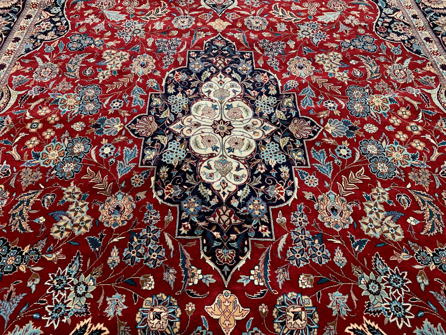 Hand-Knotted Vintage Tabriz Red/Navy Rug (10' x 14')