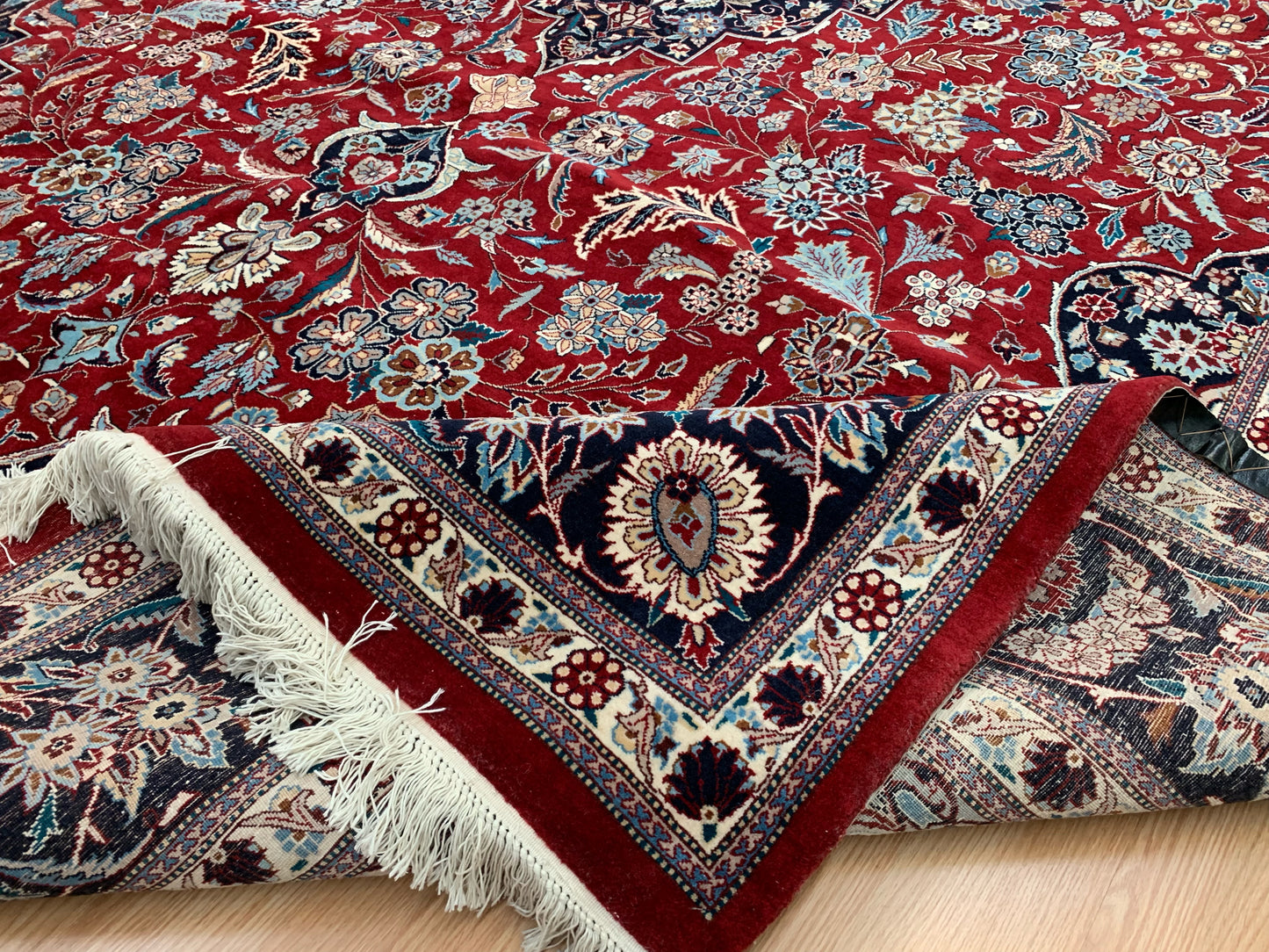 Hand-Knotted Vintage Tabriz Red/Navy Rug (10' x 14')