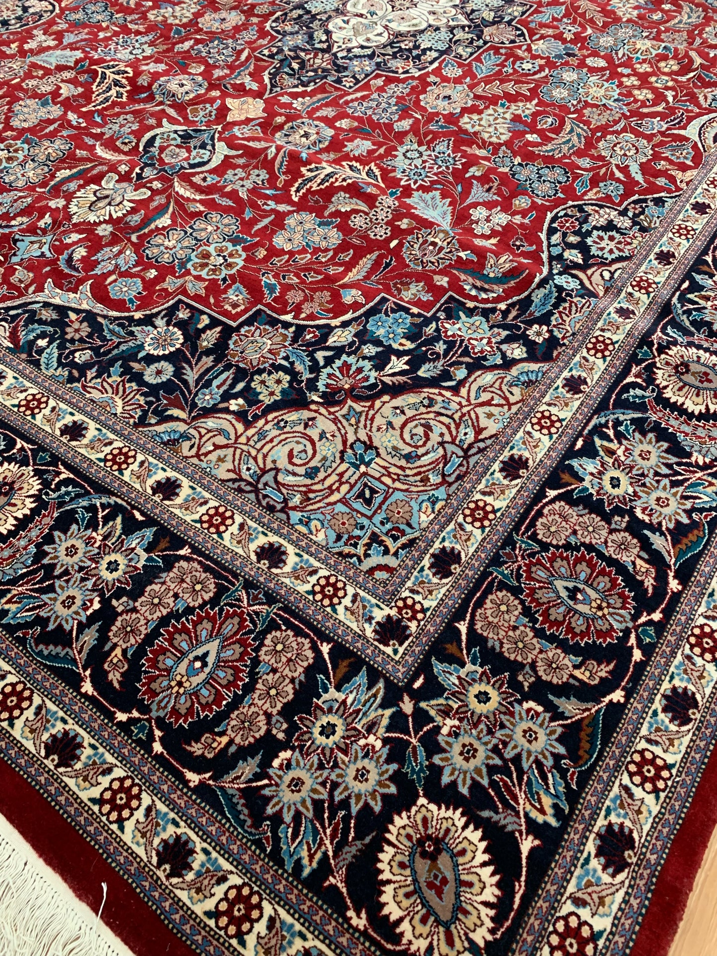 Hand-Knotted Vintage Tabriz Red/Navy Rug (10' x 14')