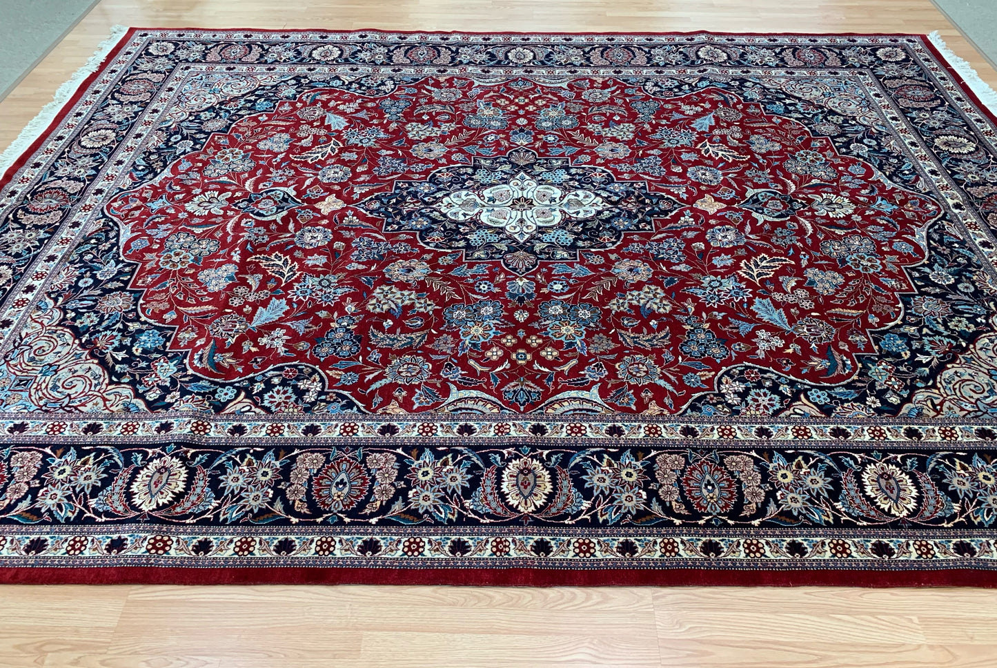 Hand-Knotted Vintage Tabriz Red/Navy Rug (10' x 14')