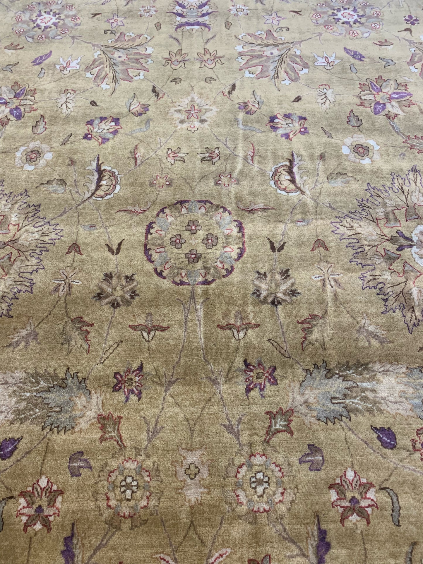 Vintage Hand-Knotted Wool Gold/Purple Mughal Rug (9'x12')