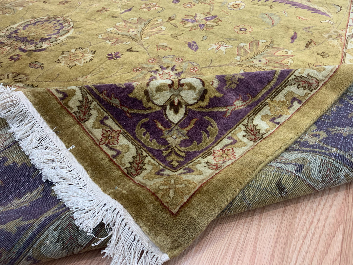 Vintage Hand-Knotted Wool Gold/Purple Mughal Rug (9'x12')