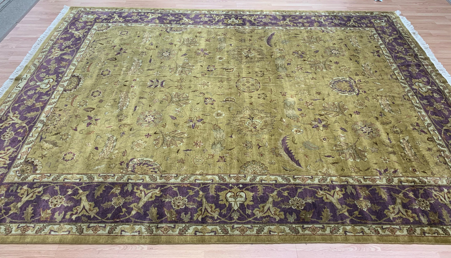 Vintage Hand-Knotted Wool Gold/Purple Mughal Rug (9'x12')