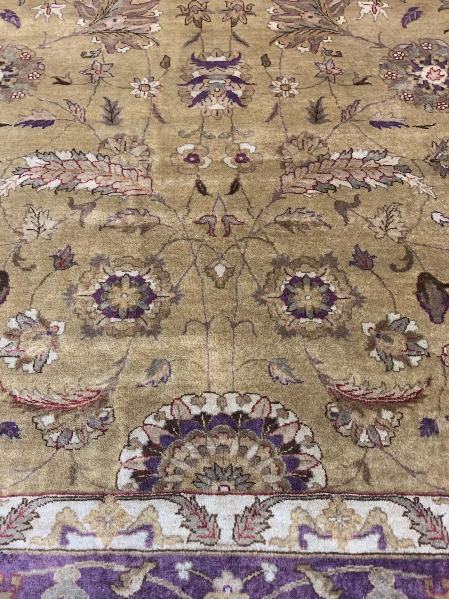 Vintage Hand-Knotted Wool Gold/Purple Mughal Rug (9'x12')
