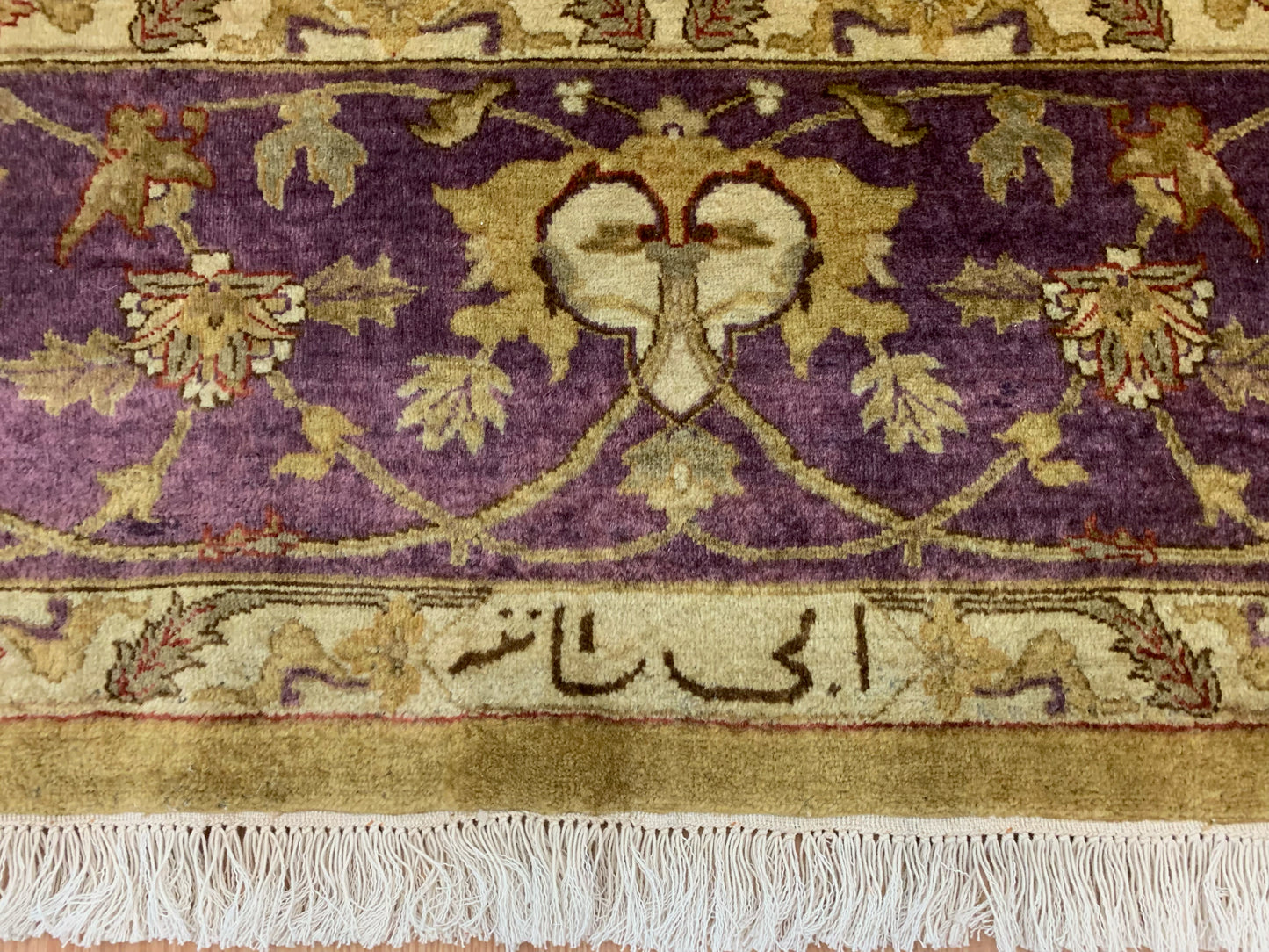 Vintage Hand-Knotted Wool Gold/Purple Mughal Rug (9'x12')