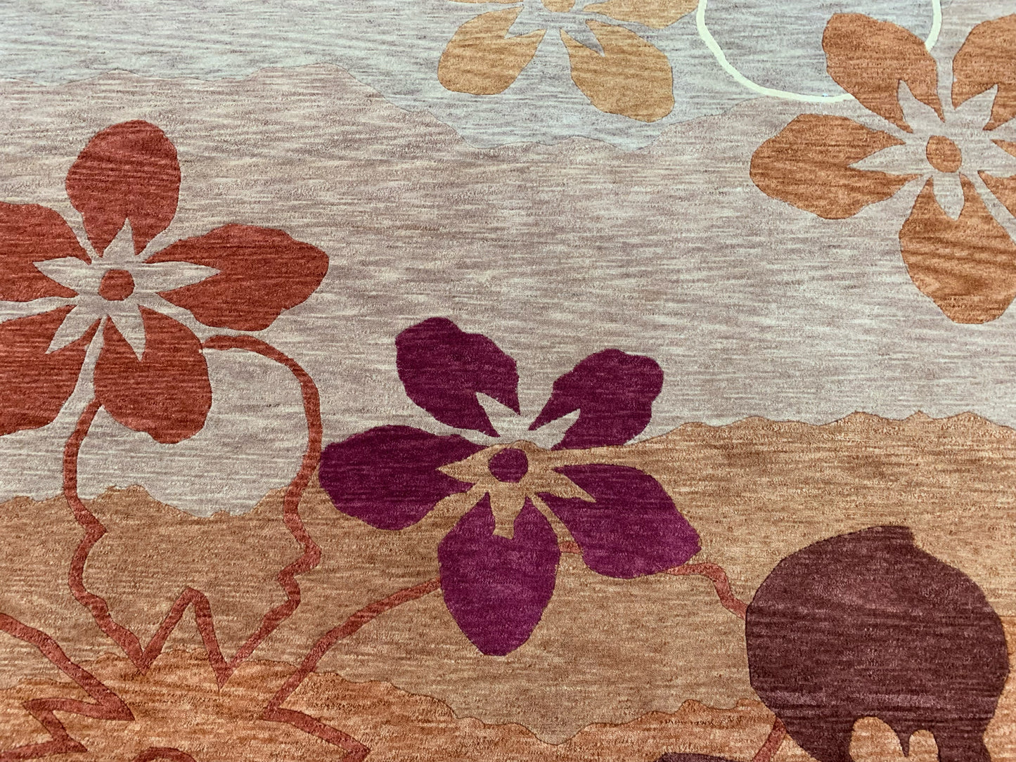Hand-Knotted Wool Turbo Flowers Rug (6'2"x9)
