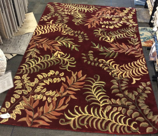 Hand-Tufted Wool Carved Red Ferns Rug (5'x8')