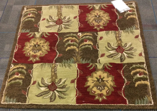 Hand Tufted Wool Brown/Red Palms Square Rug (4'Sq)