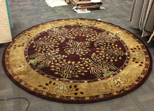 Hand-Tufted Wool Burgundy Donegal Branches Round Rug (8'Rd)