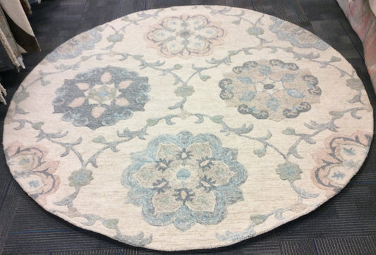Hand Tufted Wool Ivory/Seafoam Medallions Round Rug (4'10"Rd)