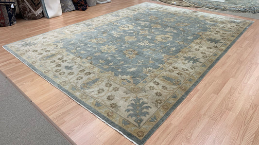 Hand-Knotted Wool Spa Blue Oushak Rug (10'2"x14)