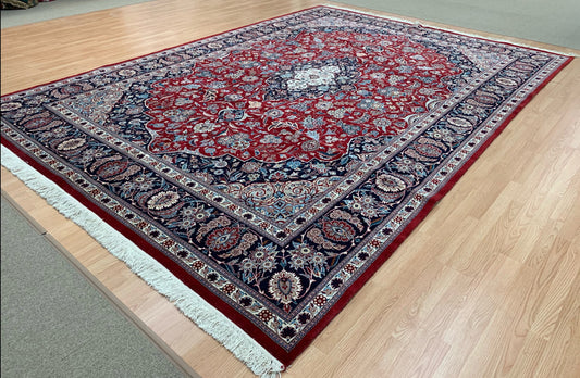 Hand-Knotted Vintage Tabriz Red/Navy Rug (10' x 14')