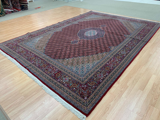 Hand-Knotted Wool and Silk Vintage Tabriz Mahi Red Rug (9'7" x 13'5")