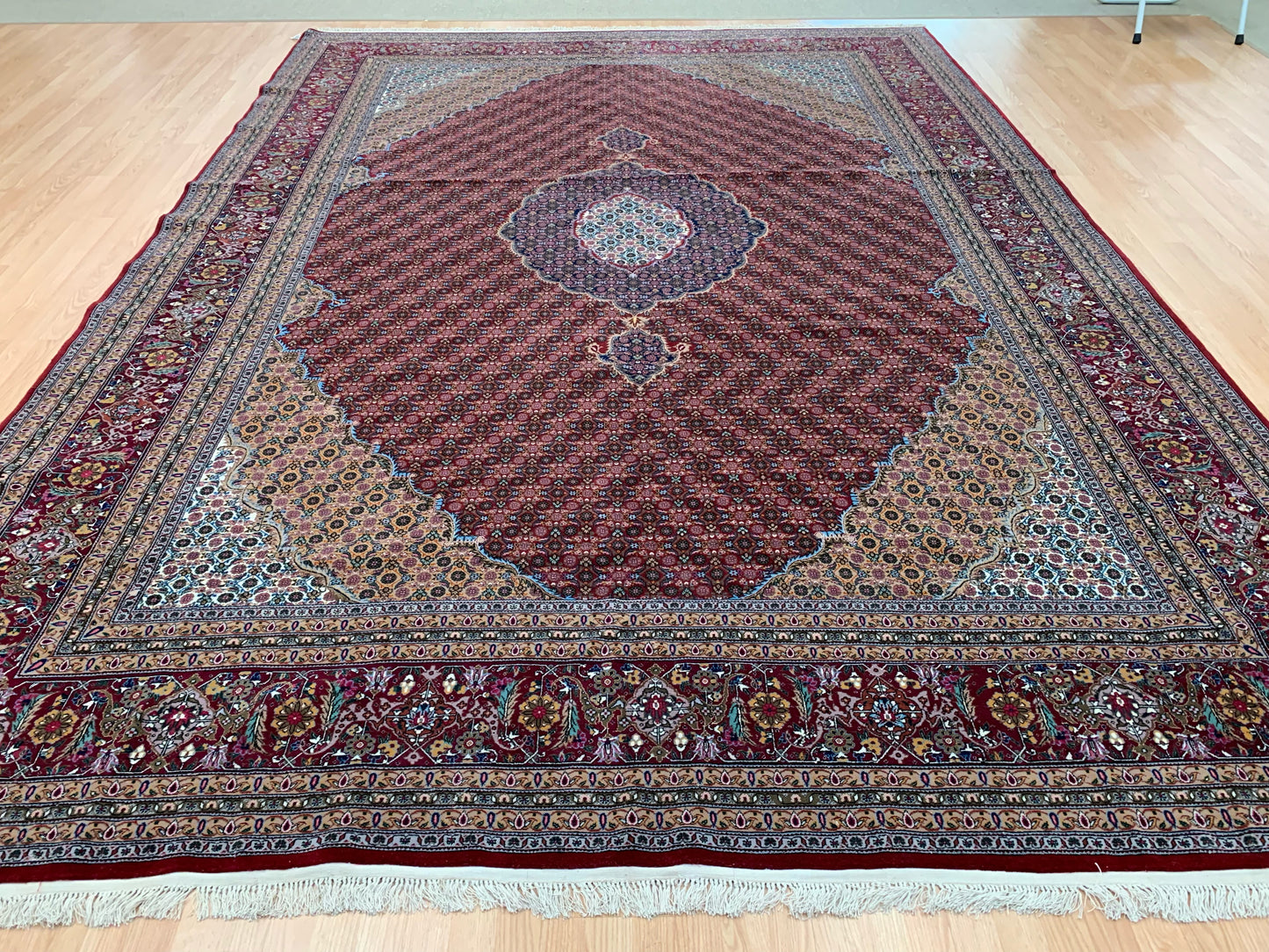 Hand-Knotted Wool and Silk Vintage Tabriz Mahi Red Rug (9'7" x 13'5")