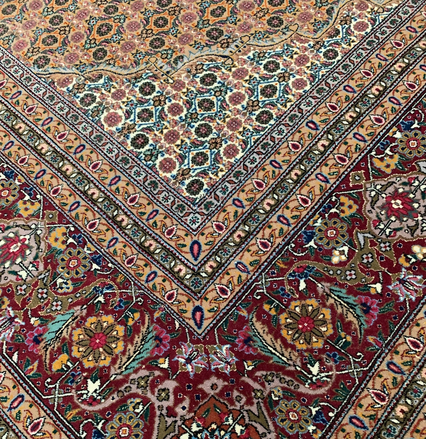 Hand-Knotted Wool and Silk Vintage Tabriz Mahi Red Rug (9'7" x 13'5")