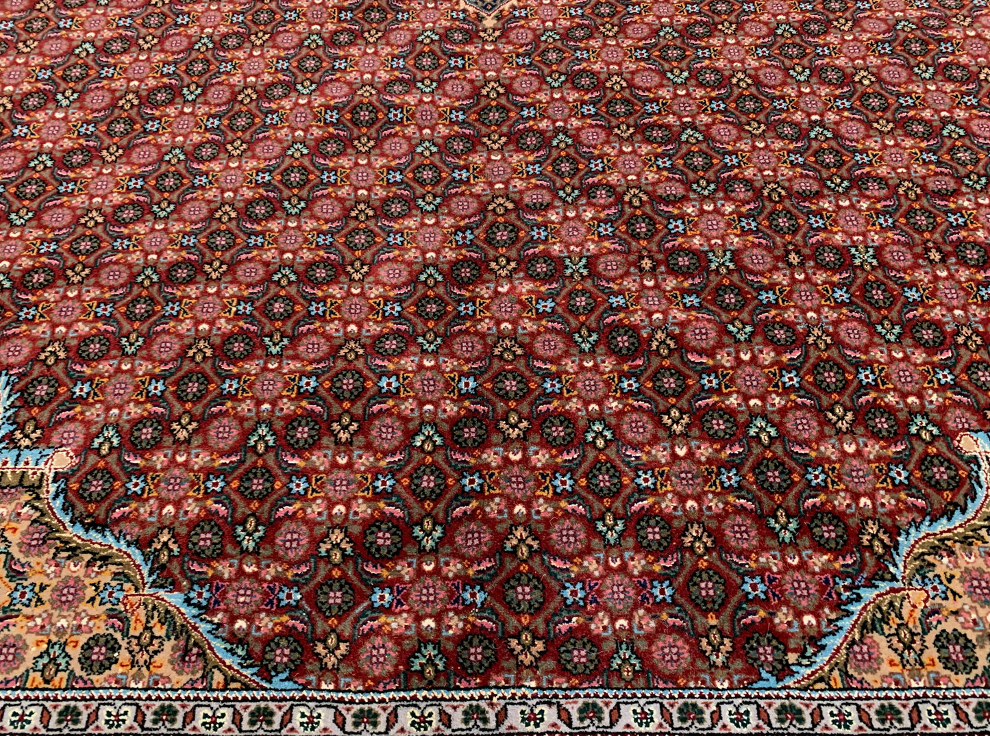 Hand-Knotted Wool and Silk Vintage Tabriz Mahi Red Rug (9'7" x 13'5")