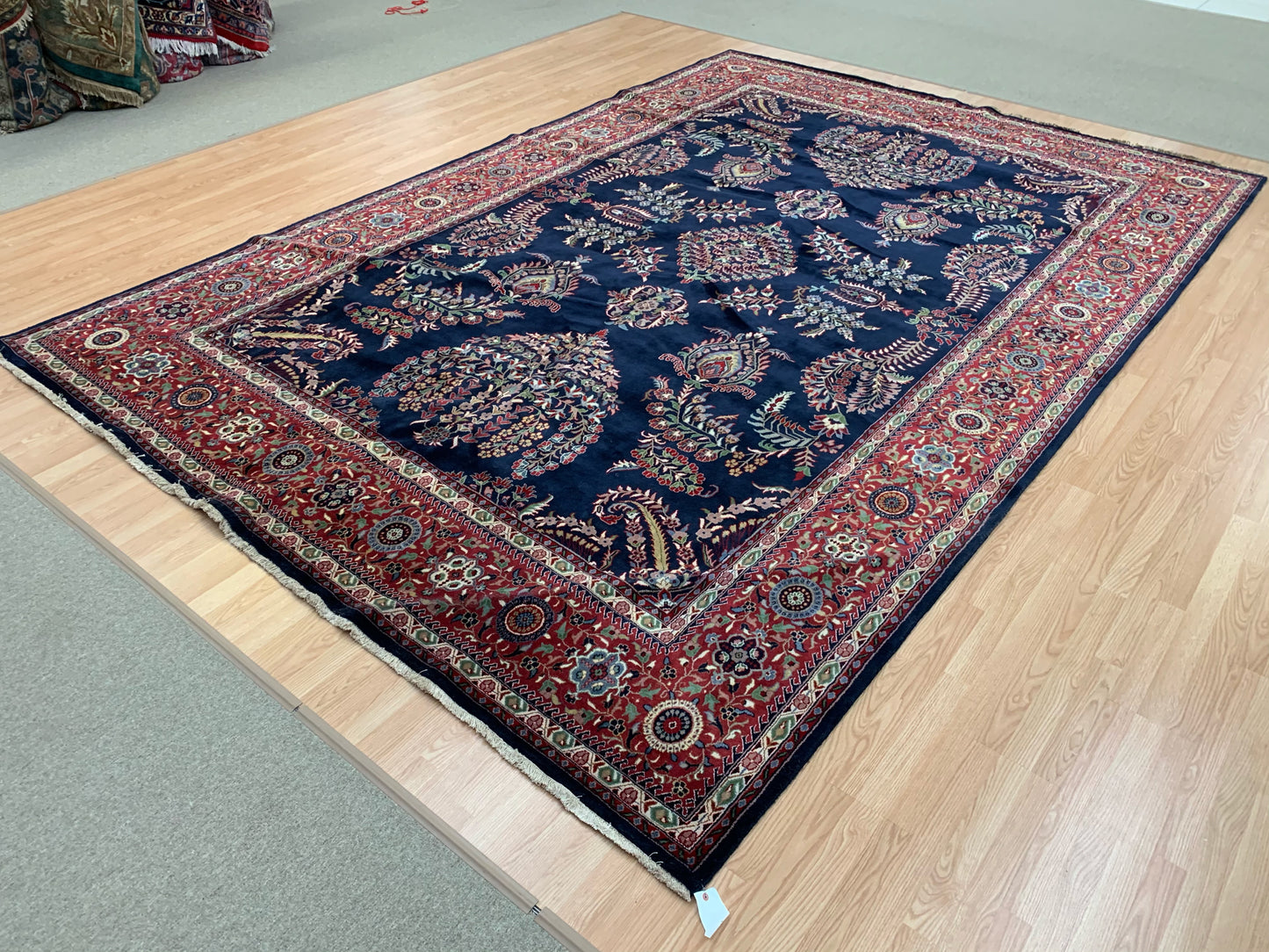 Hand-Knotted Vintage Sarouk Nawab Blue/Rust Rug(9'11" x 14'4")