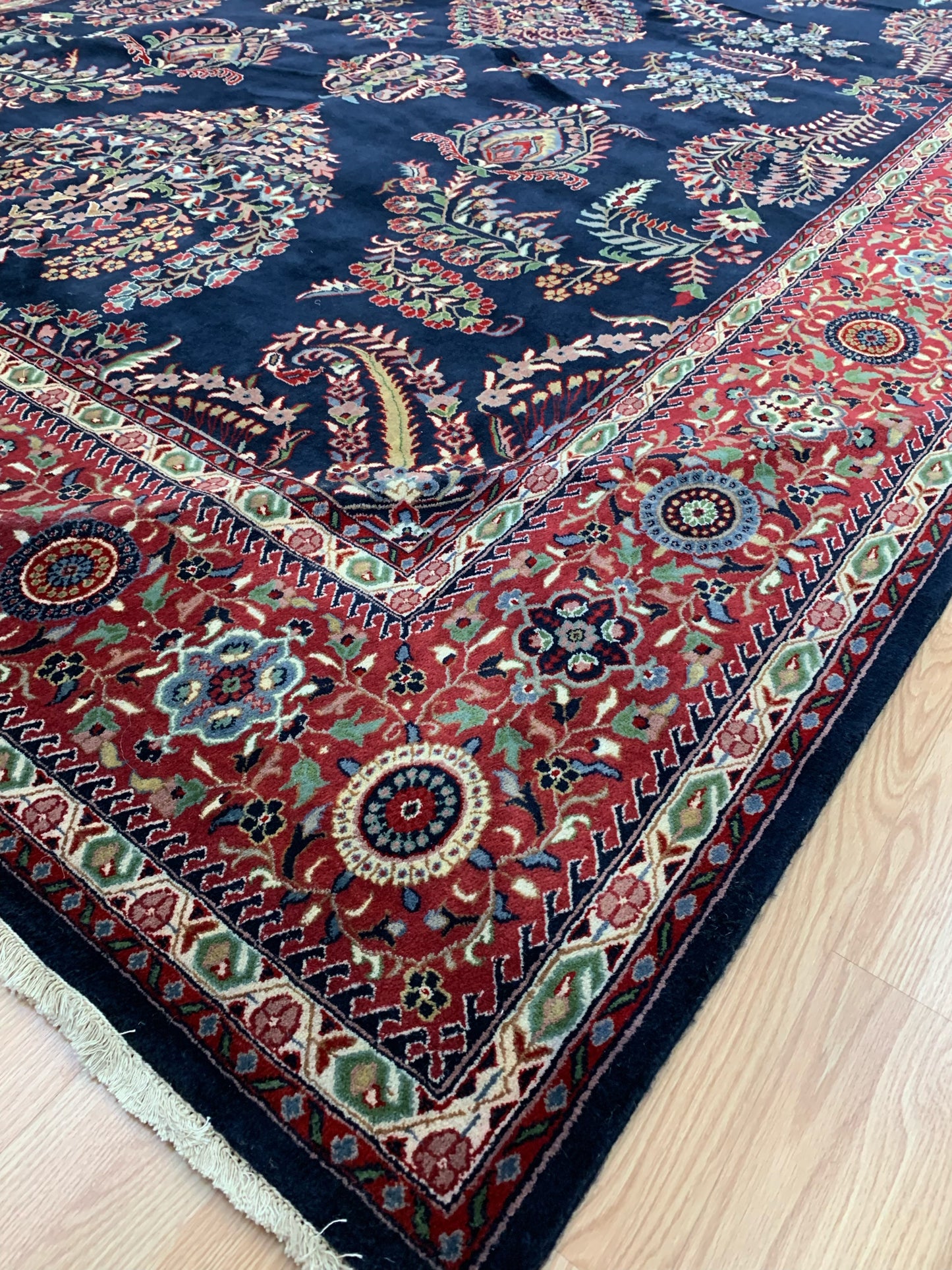 Hand-Knotted Vintage Sarouk Nawab Blue/Rust Rug(9'11" x 14'4")