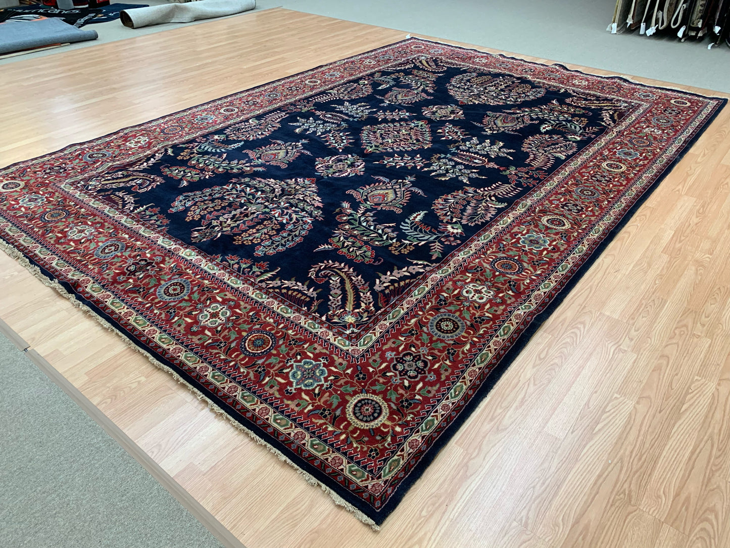 Hand-Knotted Vintage Sarouk Nawab Blue/Rust Rug(9'11" x 14'4")