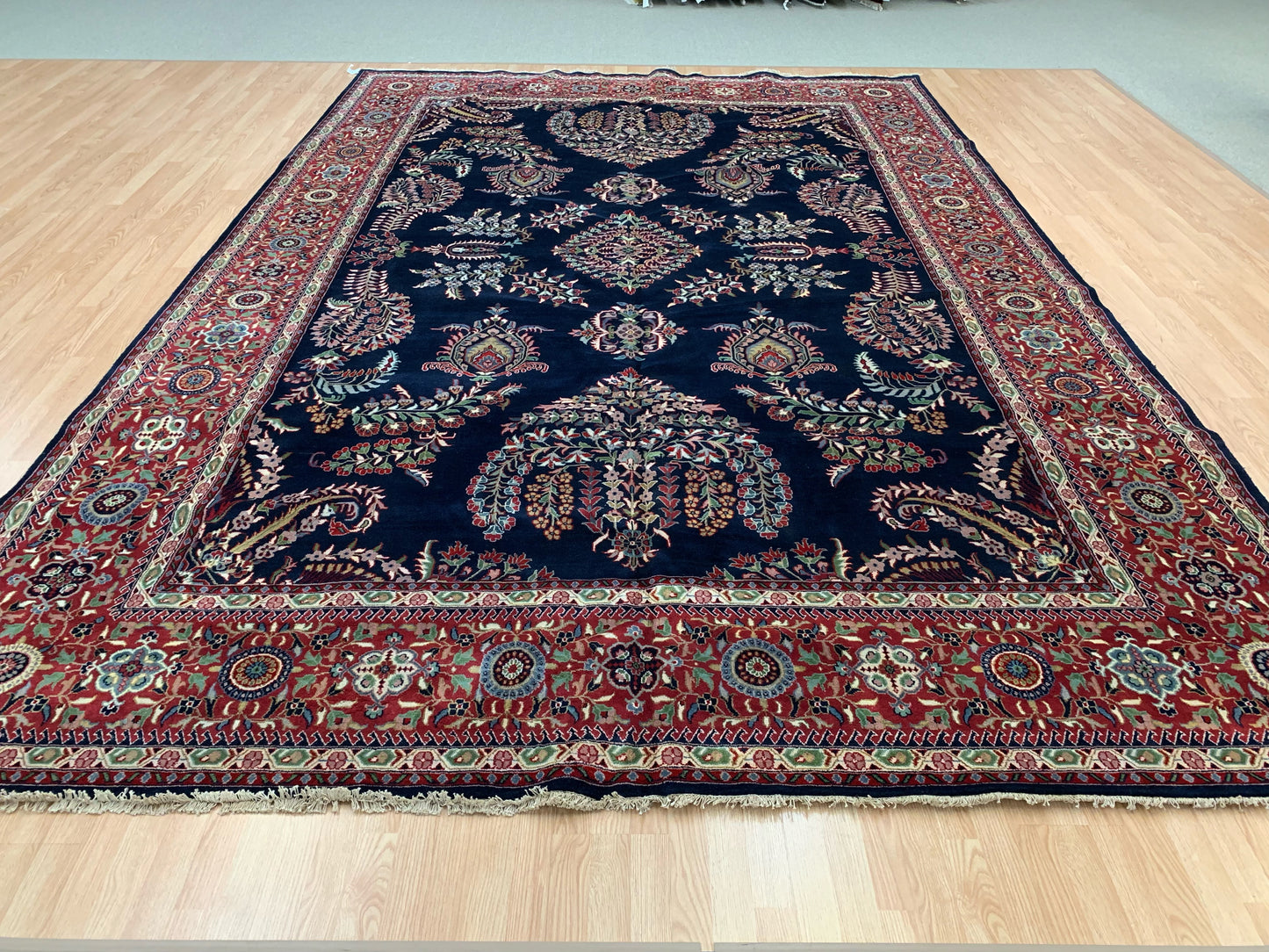 Hand-Knotted Vintage Sarouk Nawab Blue/Rust Rug(9'11" x 14'4")