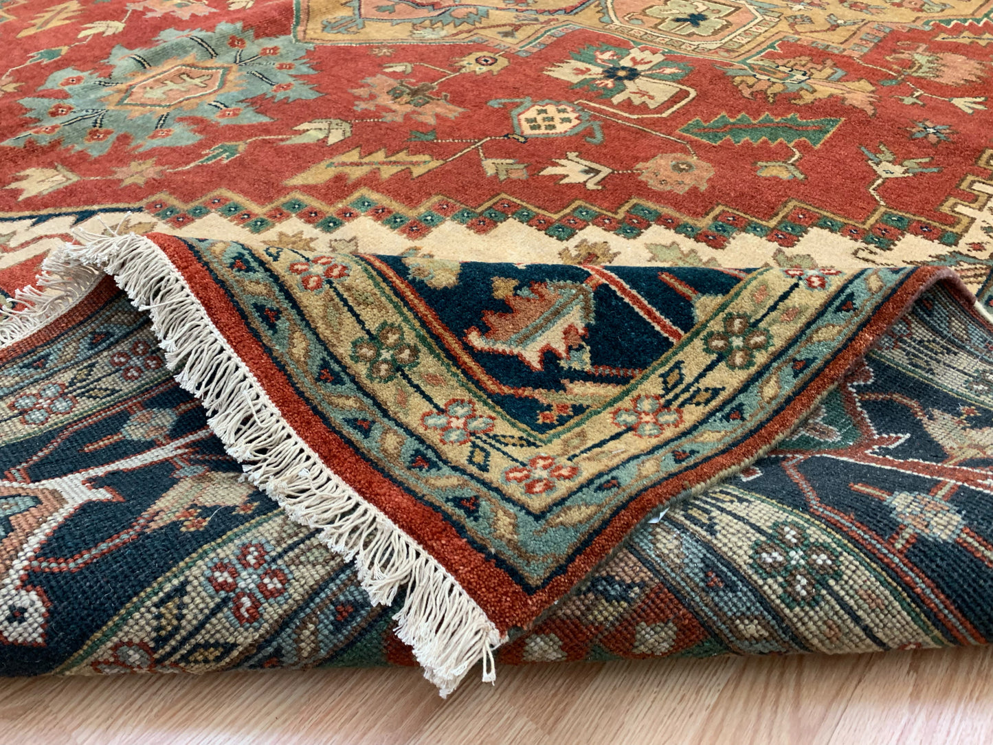 Hand-Knotted Wool Rust/Navy Indo Serapi Rug (10x14'1")