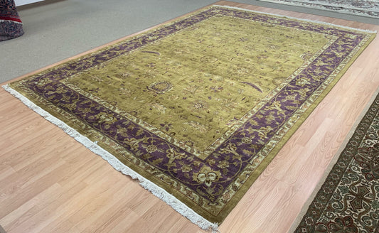 Vintage Hand-Knotted Wool Gold/Purple Mughal Rug (9'x12')