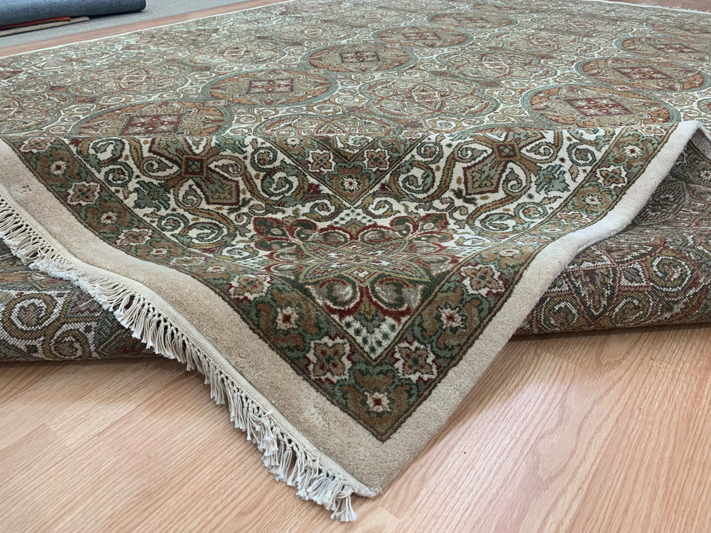 Hand-Knotted Wool Rambagh Beige Rug(9'1" x 12')