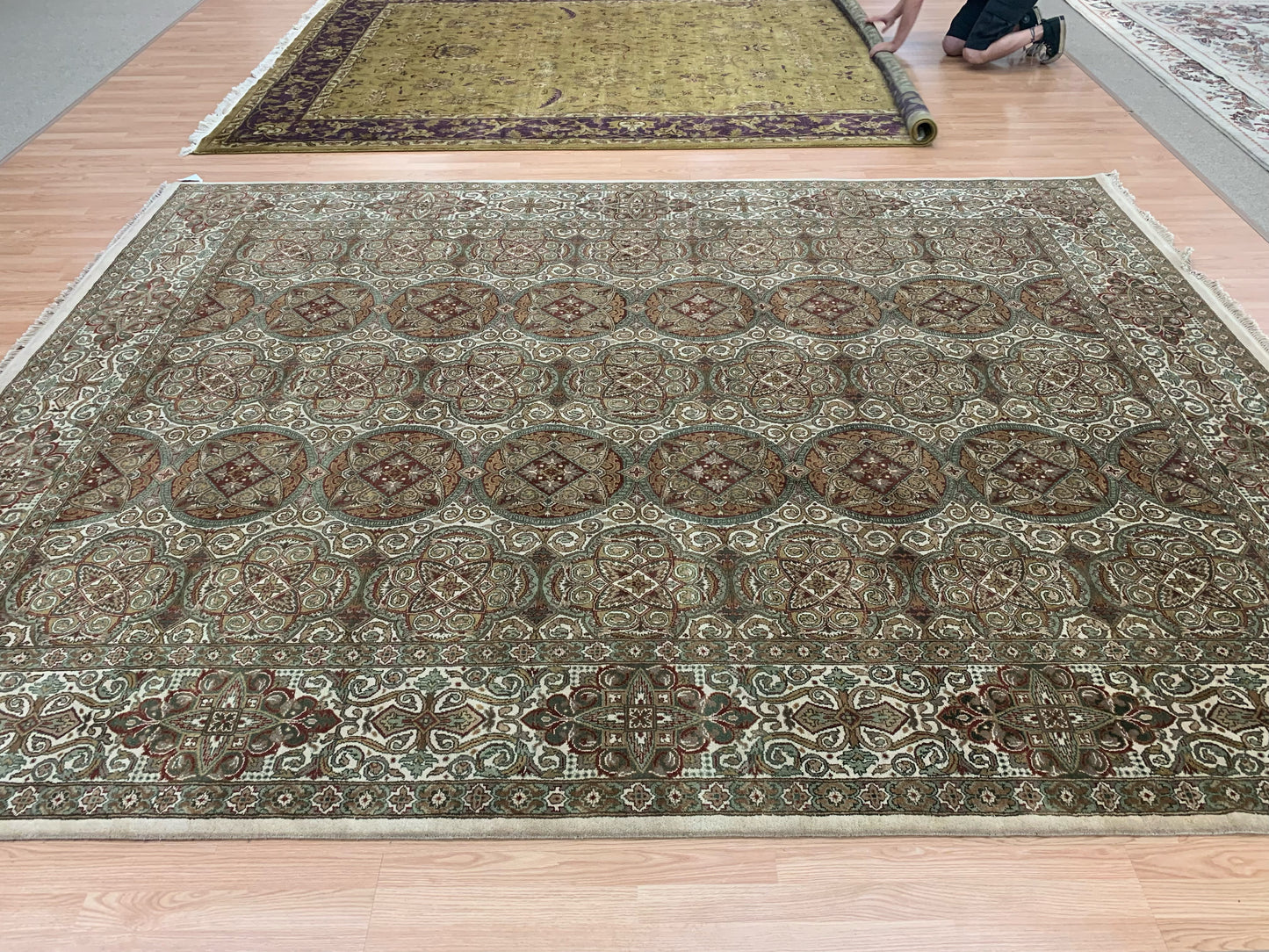 Hand-Knotted Wool Rambagh Beige Rug(9'1" x 12')