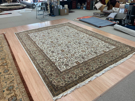 Hand-Knotted Wool Indo-Kerman Ivory/Camel Rug (8'9"x11'6")