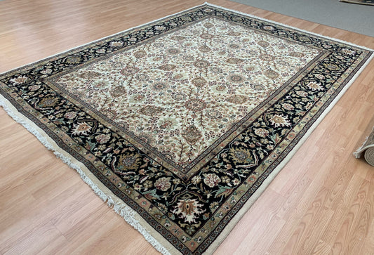 Hand-Knotted Wool Ivory/Black Jaipur Rug (9'x12')