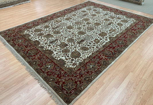 Hand-Knotted Wool Ivory/Red Agra Zeli-Sultan Rug (8'11"x12'3")