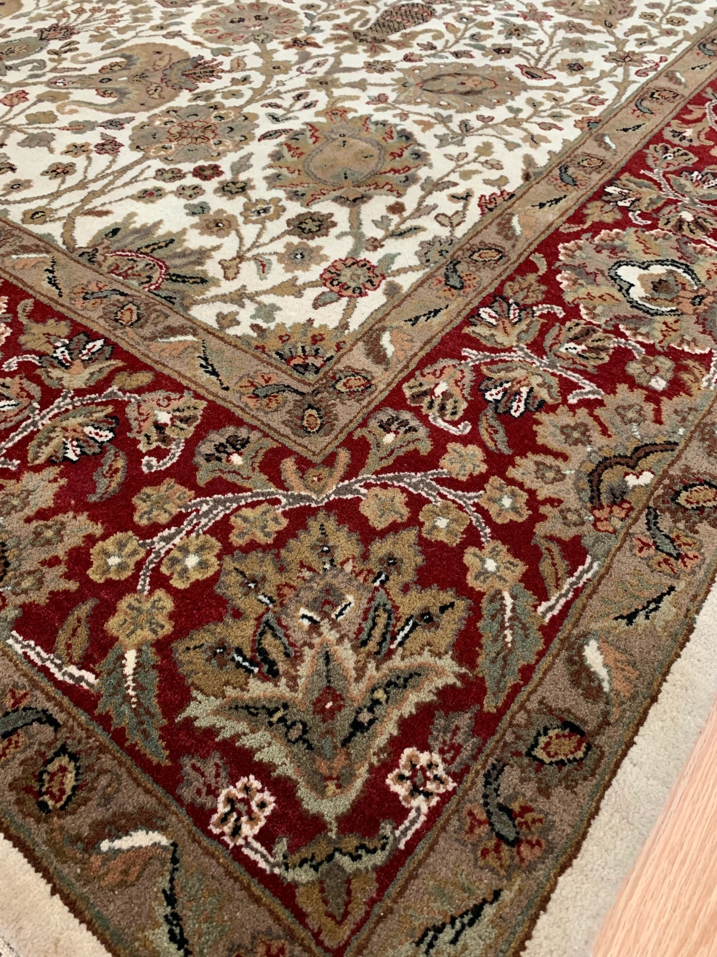 Hand-Knotted Wool Ivory/Red Agra Zeli-Sultan Rug (8'11"x12'3")