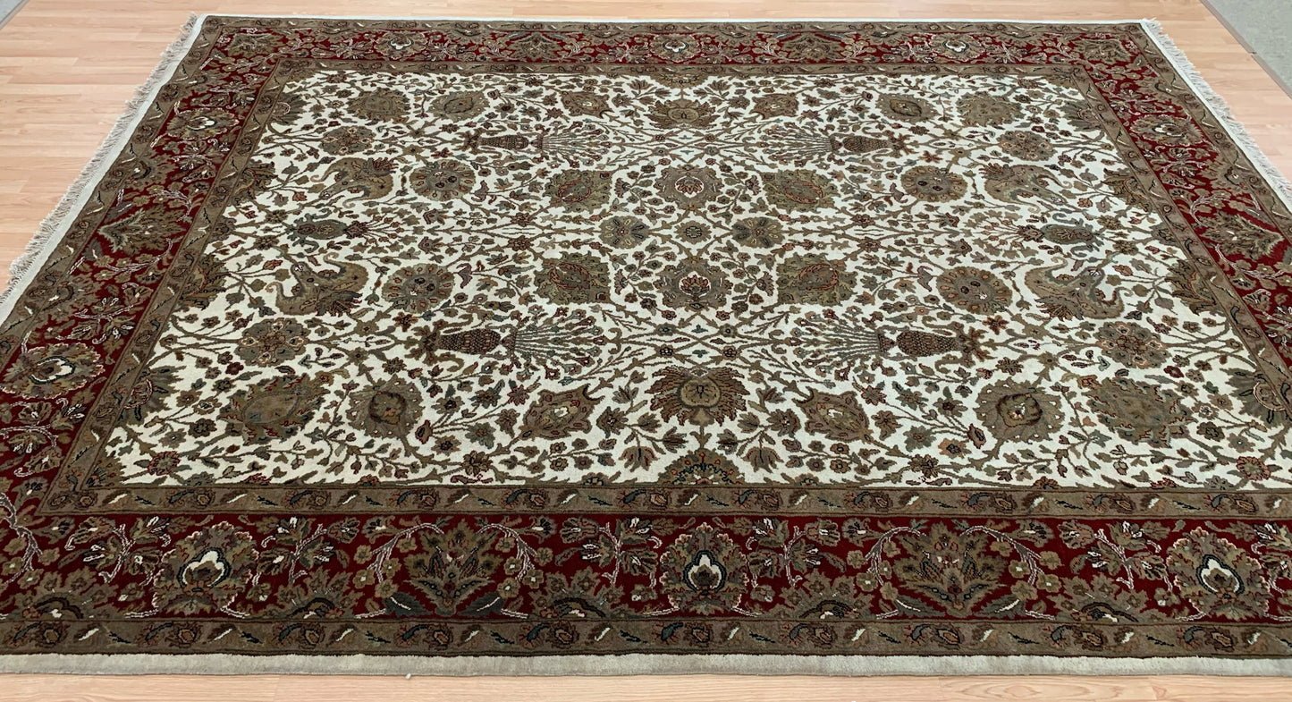 Hand-Knotted Wool Ivory/Red Agra Zeli-Sultan Rug (8'11"x12'3")