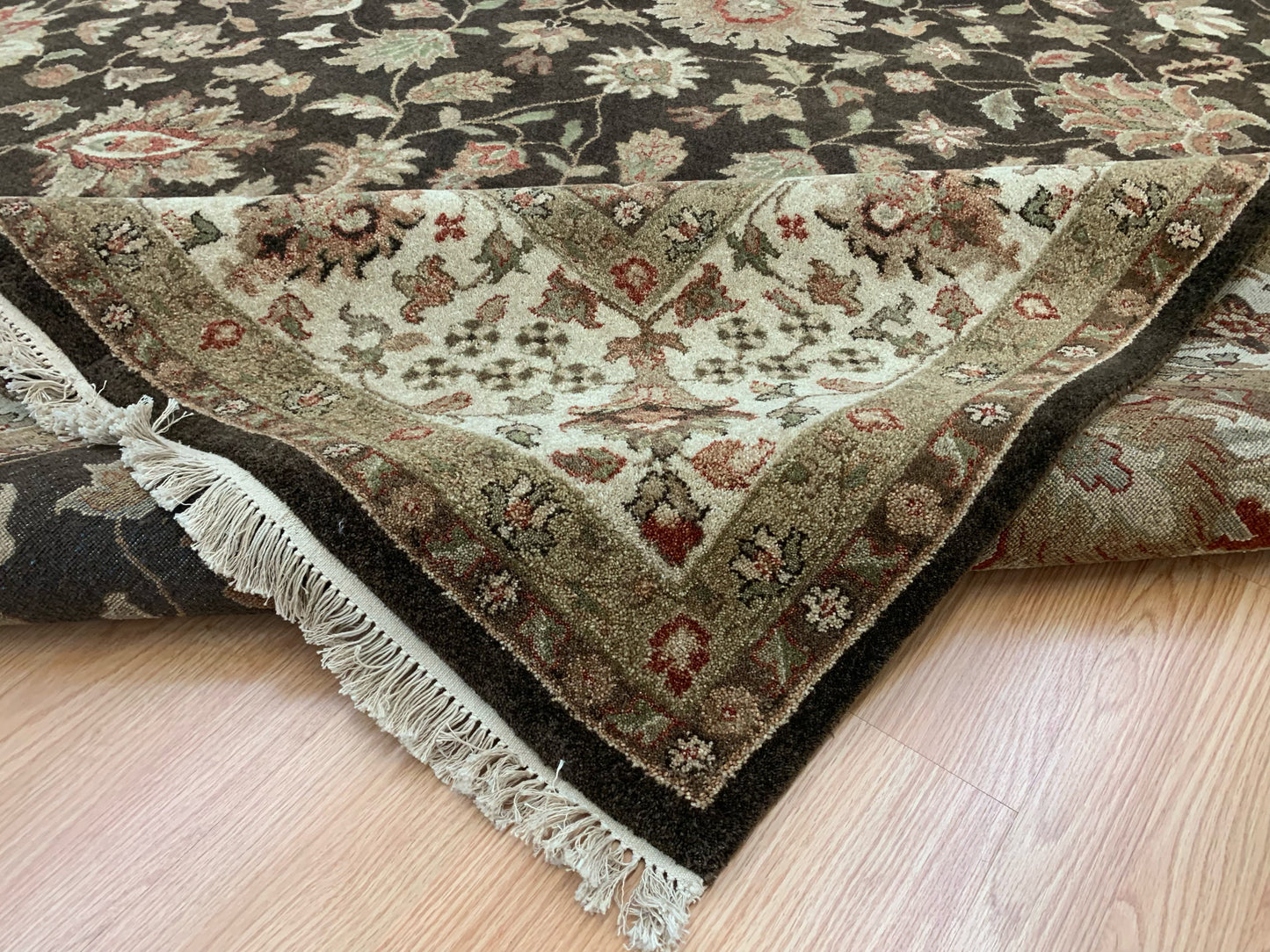 Hand-Knotted Wool Qum Brown/Ivory Rug (9'1"x11'9")