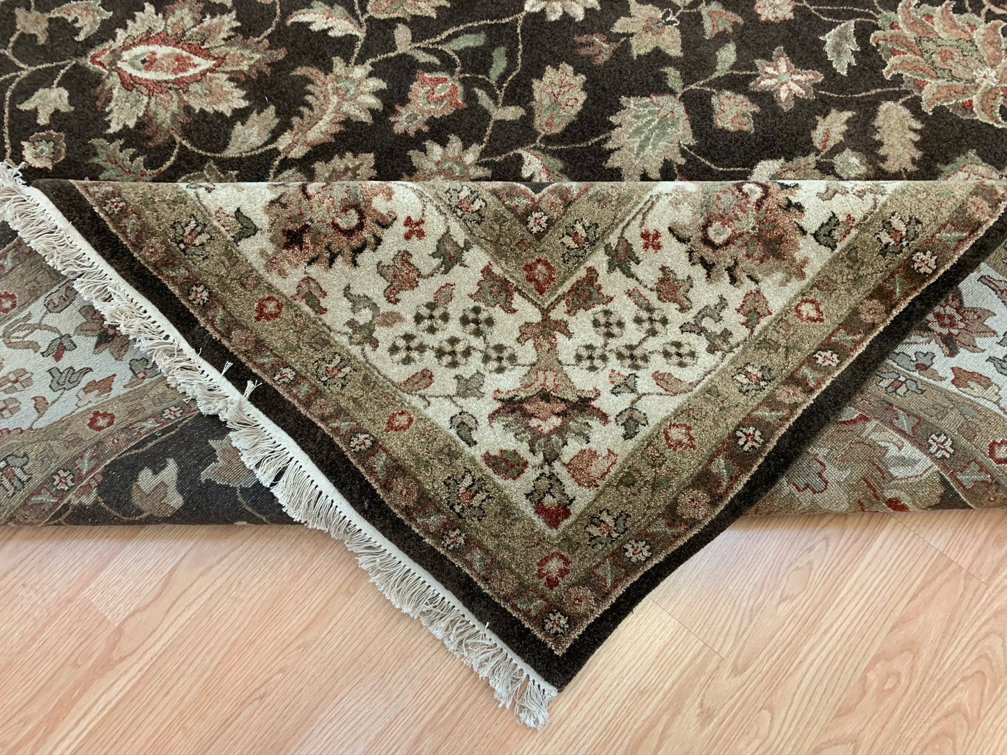 Hand-Knotted Wool Qum Brown/Ivory Rug (9'1"x11'9")