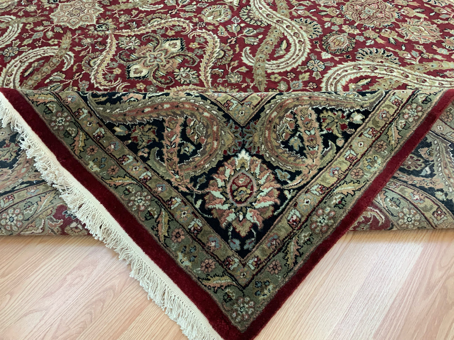 Hand-Knotted Wool Brocade Red/Black Rug (8'11"x11'9")