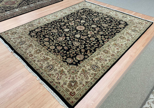 Hand-Knotted Wool Black/Gold Kashan Rug (8'x10')