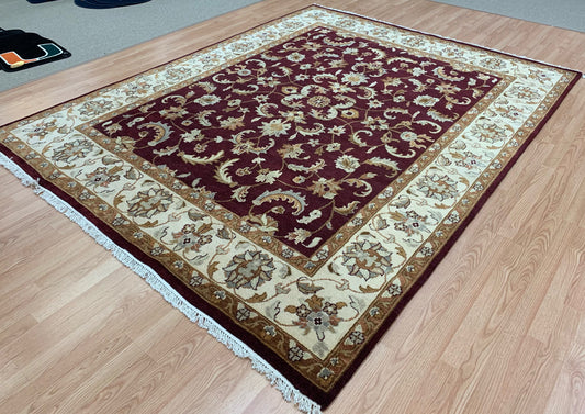 Hand-Knotted Wool Burgundy/Ivory Kashan Rug (7'9"x9'10")