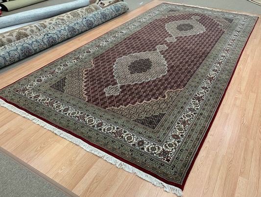 Hand-Knotted Silk and Wool Red Indo Tabriz Rug (7'1"x13'11")