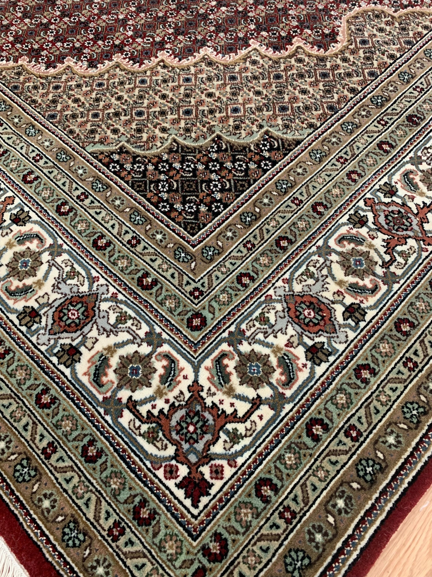 Hand-Knotted Silk and Wool Red Indo Tabriz Rug (7'1"x13'11")