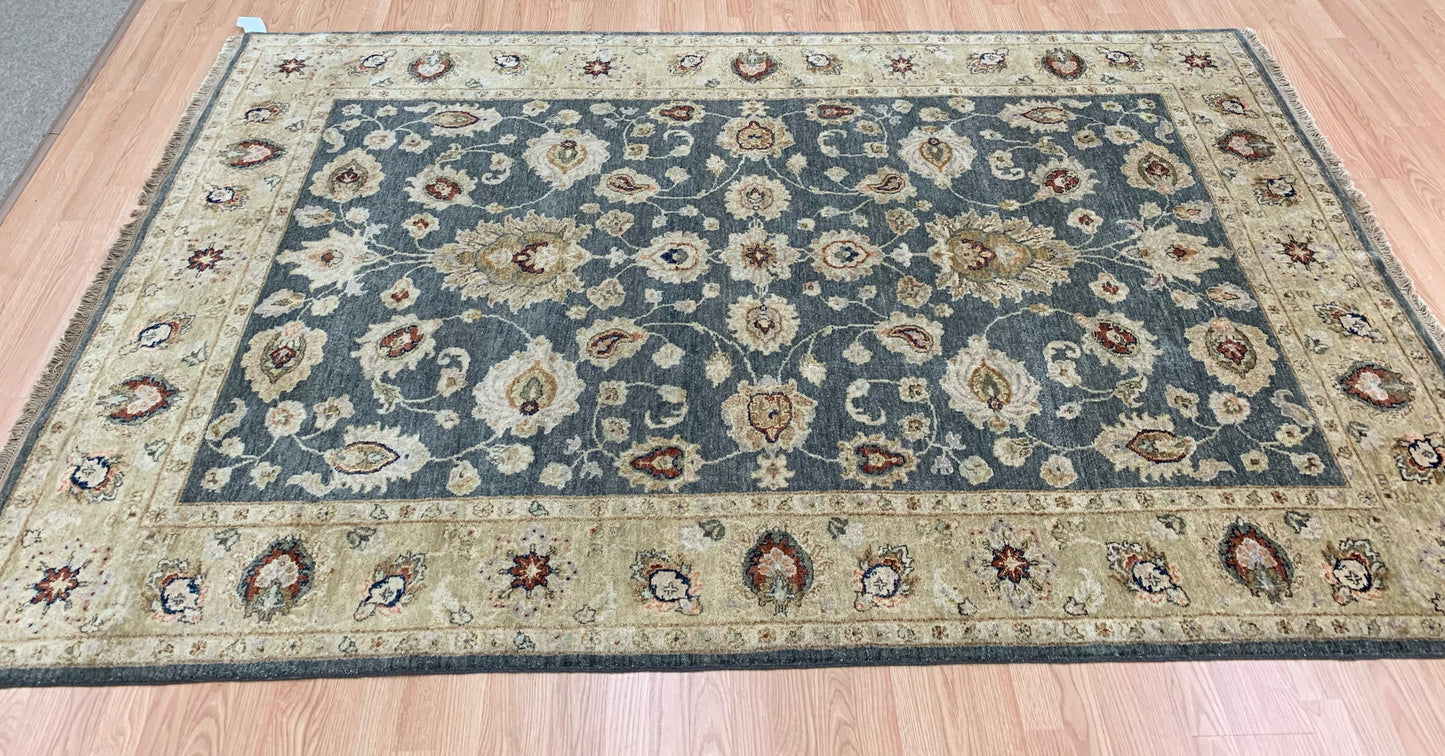 Hand-Knotted Wool Slate/Gold Kashan Rug (6' x 9')