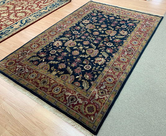 Hand-Knotted Wool Navy/Red Super Jaipur Rug (6'x9')