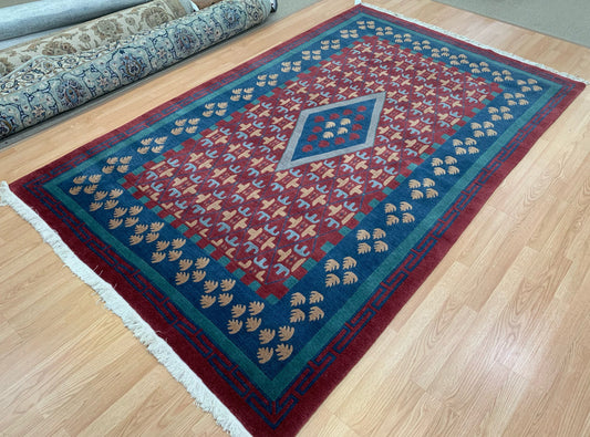 Hand-Knotted Wool Red/Blue Darchang Rug (6'x10')