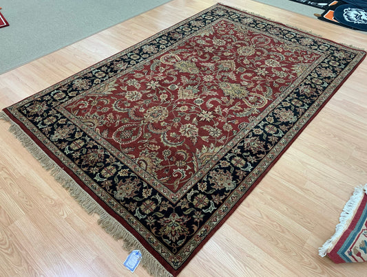 Hand-Knotted Wool Red/Black Tabriz Rug (6'x9')