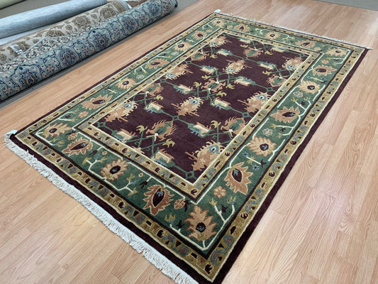 Hand-Knotted Wool Plum/Green Sultanabad Rug (6'x9')