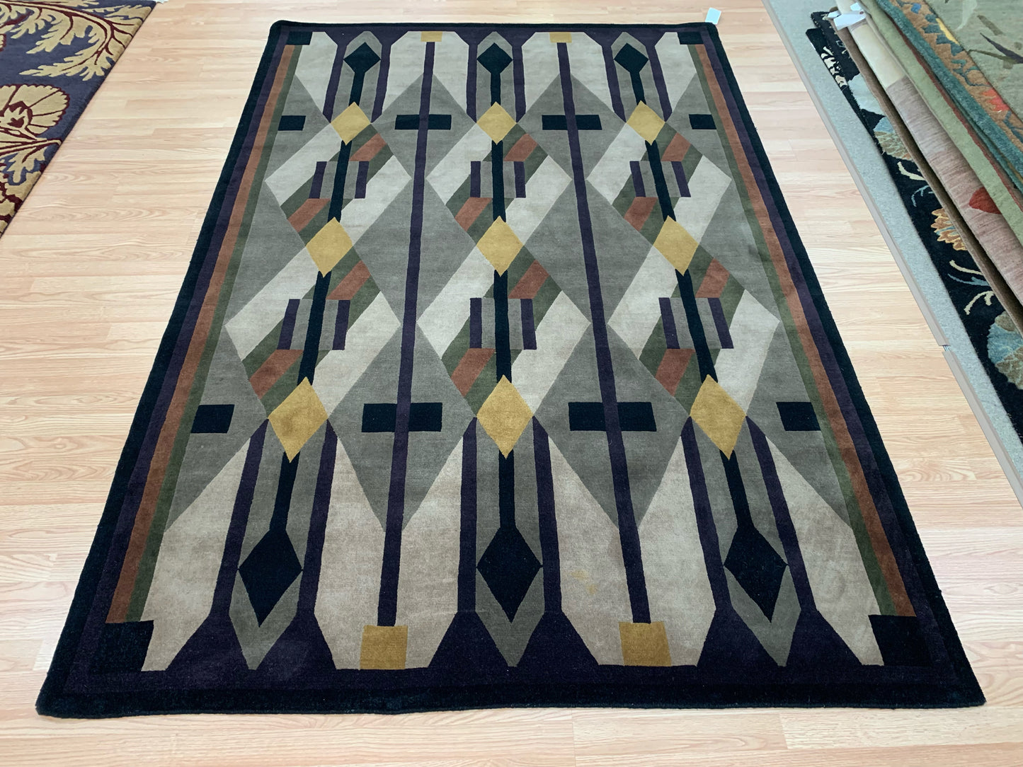 Hand-Knotted Wool Purple/Taupe Directions Rug (6'x9')