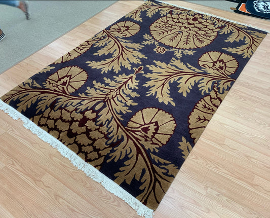 Hand-Knotted Wool Purple Acanthus Rug (6'x9')