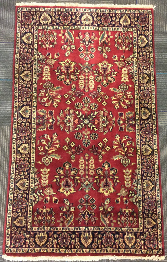 Hand-Knotted Wool Red Sarouk Rug (2'10"x4'11")