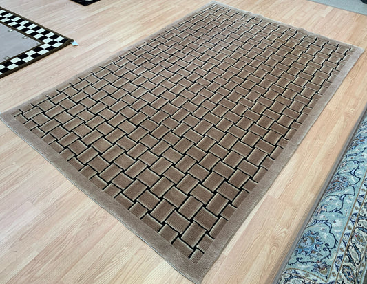 Hand-Knotted Wool Taupe Basket Weave Rug (6'x9')