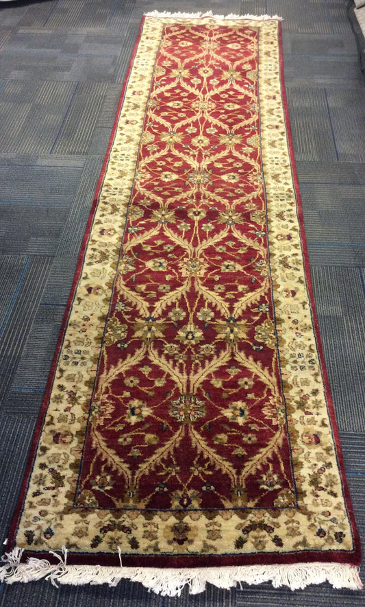 Hand-Knotted Wool Red/Gold Mughal Runner (2'6"x9'8"Rnr)
